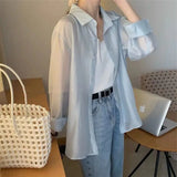 Fongt Sense Behind The Fork Long-Sleeved Shirt Women Loose Solid Color Wear Sunscreen Summer New