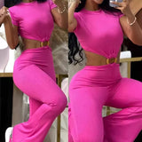 Fongt 2023 Women's Sexy Round Collar Open Back Slim And Hip Solid Color Jumpsuit