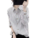 Fongt Comfortable With The Striped Long-Sleeved Shirt Of The Women's Spring And Autumn New Collar Top Loose Thin Shirt Shirt