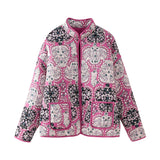 Fongt Women's Clothing 2025 Autumn 11 Thin Cotton Clothes Printed Collar Double Pocket Cotton Jacket Loose Coat