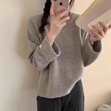 Fongt Advanced Sense Round Collar Design Sweater Female 2024 Autumn / Winter New Korean Version Soft Waxy Temperament Simple Wind Sweater-Outfit