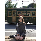 Fongt Atmosphere Feel Gray High-Neck Knitted Sweater Sweater Autumn And Winter Irregular Top
