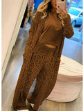 Women's Long sleeved Casual Style Polyester Material 2024 New Fashion Leopard Pattern Cardigan Coat Long Pants Set-Outfit