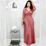 Fongt African Women's Fashion Long-Sleeved Hot 100-Folded Stew Skirt With Belt Bright Powder