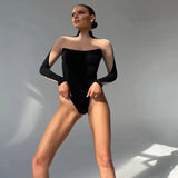 Women's Wear Ins Sexy Mesh Spliced Long-Sleeved Trouser Top