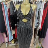 Elegant Fashion Show-Back V Sling Hanging Neck Sleeveless Hot-Slam Drill Long-Smmed Ass Dress Evening Dress Women's