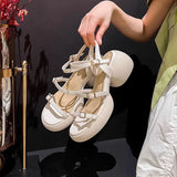 Fongt Step On Excrement Feeling ~ Light Soft Leather High Heel Sandals Female Summer New Style Thick Heel Thick Sole Heel Not Tired Feet Super Fairy Match Skirt-Outfit