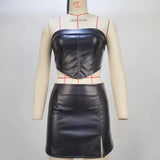Fongt Women's Fall 2024 Strapless Navel Revealing Sexy Top With Hip Slit Skirt Set-Outfit