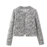 Fongt Women's Clothing Explosion ZA Autumn And Winter New Round Neck Solid Color Sequins With Coarse Flowers And Sequin Suits