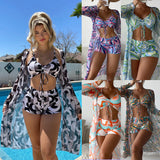 Fongt New Women's Three-Piece Bikini Mesh Gauze Blouse Gradient Print Lace Fashion Anti-Sai