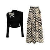 Fongt New Chinese-Style Atmosphere With Bow Embroidered Long-Sleeved Blouse Dress Autumn Burst Suit