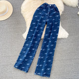 Fongt Suit Female Retro Temperament Breast-Wearing Cowboy Vest Two Sets Of Leisure High-Rise Thin Straight Pants