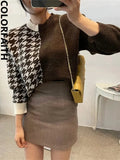 New 2022 Women Autumn Winter Sweaters Knitted Checkered Warm Thicken Fashionable Wild Vintage Pullovers Tops