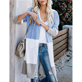 Fongt Clamming Long Knitted Sweater Rainbow Spliced Striped Cardigan Sweater Coat Women's Autumn And Winter