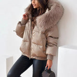 Fongt B7K Explosion Winter Cotton Clothes Women's Winter New Large Wool Collar Cotton Clothes Simple Thick To Keep Warm Outside