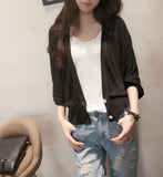 Fongt And South Korea's New Lantern Sleeve Knitted Shirt Women Wearing V-Neck Loose Sunscreen Air-Conditioning Shirt Shawl Coat