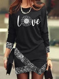 Women Print Slim Mini Dress Casual Spring Summer Round Neck Irregular Dress Elegant Lady Long Sleeve Party Vestidos