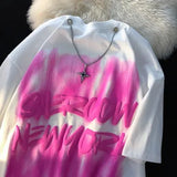 Cotton Material Retro Street Hip-hop Tie-dye Graffiti T-shirt Men Women Cool Cross Chain Fashion Top Summer Oversized-Outfit