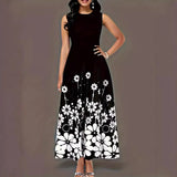 Fongt Summer New Fashion Sleeveless Print Loose Round Collar Simple Temperament Dress