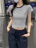 Fongt Color Short-Sleeved T-Shirt Women 2024 Summer New Slim Show Thin And Versatile Short Shoulder Students Pure Color Top
