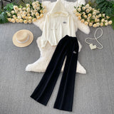 Fongt Wind Pink Tie With Thin Hooded Knitted Long-Sleeved Sweater High-Rise Broad Leggings Embroidery Set
