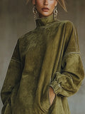 Fongt Women's Ins Long-Sleeved Solid Color To Make Old Tidsus Splicing Edss And Dress Dresses