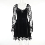 Dark 2023 Fall New Hip-Hop Lace Fashion Flared Long-Sleeved Dress-Outfit