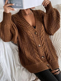 Fongt V-Neck Solid-Colored Open-Shirt Autumn And Winter Lazy Lantern Sleeve Loose Single-Caught Sweater Coat Woman