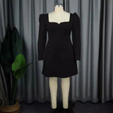 Fongt Elegant Square Collar Long Sleeve Dress Banquet Party Bareback Bow Dress Dresses Dresses