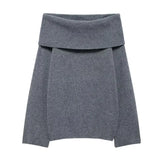 Fongt Women's Clothing INS Burst Temperament Simple Word Shoulder Long-Sleeved Sweater Top Loose