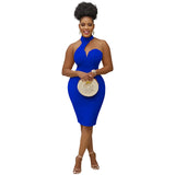 Fashion Women's Solid Color Neck Wrapped Chest Sleeveless Off-The-Shoulder Dress-Outfit