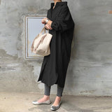 Women Autumn Sundress Elegant Long Shirt Dress Lapel Neck Long Sleeve Solid Vestido Casual Loose Work Dresses Robe