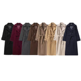 Fongt Autumn New Female Retro Leisure Double Buckle With Belt Long Hair Coat