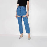 Fongt Thin 2025 New Spring Straight Loose High-Waist Long Straight Jeans Jeans Woman