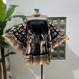 Leisure Tourism Style Southeast Asian Fashionable Thin Chic Print Joint Coated Leaf Bat Sleeve Loose