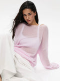 Fongt Knitted Jersey 2025 Spring And Summer New Female Perspective Thin Round Collar Horn Sleeve Knit T-Shirt