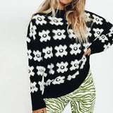 Print Women's Thickening Pullovers O-neck Long Sleeve Loose Thickened Sweaters Female 2021 Autumn Office Lady