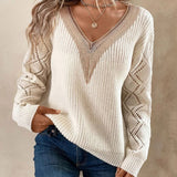 Fongt V-Neck Lace New Sweater Loose Casual Jacket Women's Knitwear Shirt