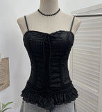 Fongt Self-Breasted Tector-Boo-Tie Baroque Lace Strapped Sling Vest Short Corset 8832
