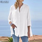 ZANZEA Women Elegant 3/4 Sleeve Buttons Down Shirt Casual Summer Thin Blouse Work Blusas Female Solid Loose Tops