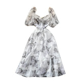 Fongt Coat Collar Fairy Summer Dress Design Dress Waist Ink Niche New Dress Print