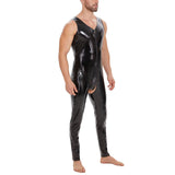 Fongt Plus Size Men's PVC Bright Leather Onesie Sexy Open Gear Slim Onesie Leather Pants Size Accurate-Outfit