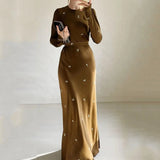 Fongt Fall 2023 New Round Collar Floral Long Sleeve Belt Shows Thin Hip Dress-Outfit