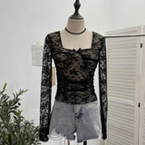 Real Pat With Chest Cushion Square Collar Bow Lace Long Sleeve Bottom Top Dress Slim Slim Short Shirt