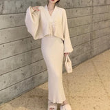 Fongt Autumn And Winter New Gentle Wind Design Sense Fashion Girl Dress Sweater Cardigan Coat Skirt Knitting-Outfit