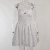 Dark Mall Gothic Aesthetic Scratched Women Dresses Grunge Lace Trim V-neck Elegant A-Line Dress Punk Bodycon Alt