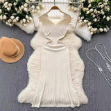 Fongt New Knitted Dress Women's French Retro High-End Slim Slimy Temperament Of The Body Fishtail Dress
