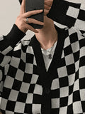 Men's V Neck Checkered Cardigan Sweater-Outfit