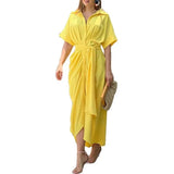 Fongt Women's Summer Tidling With Short Sleeve Single Buckle Solid Color Shirt Dress Women