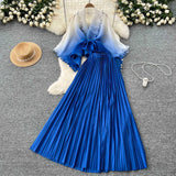 Fongt Suit Female Strap To Waist Gradient Color Pressure Folding Shirt High Waist 100 Folded Skirt Two Sets